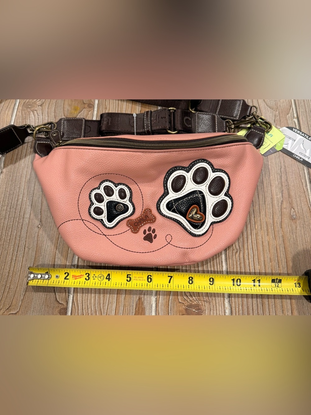 CHALA Pink Paw Print Faux Leather Waist Pack Fanny Pack RFID Blocking Zip - Picture 4 of 11